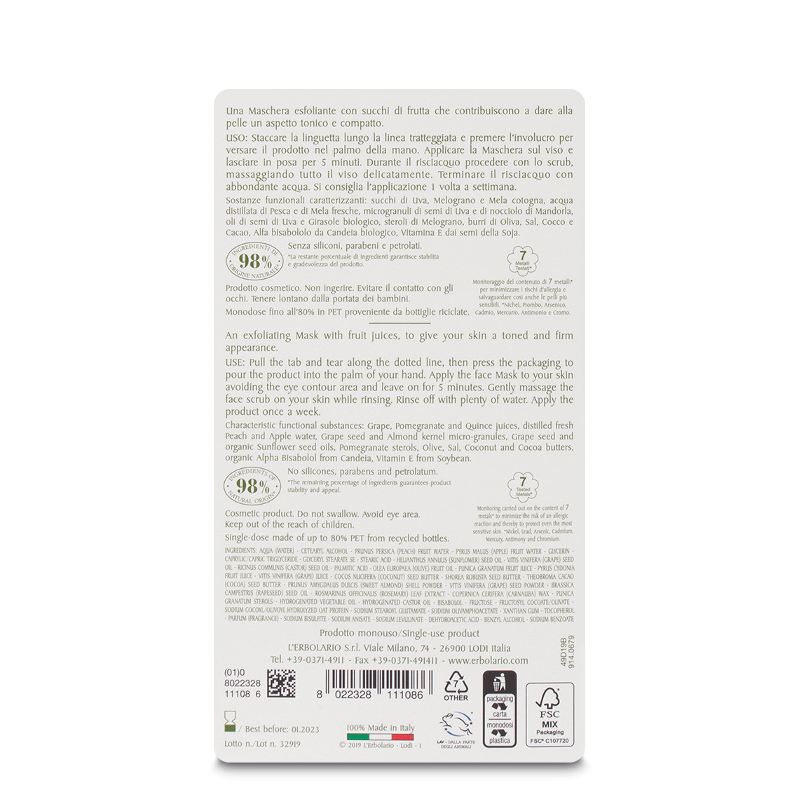 L'erbolario Maschera Scrub Viso Ristrutturante I Colori dell'Orto Saldi Di Fabbrica