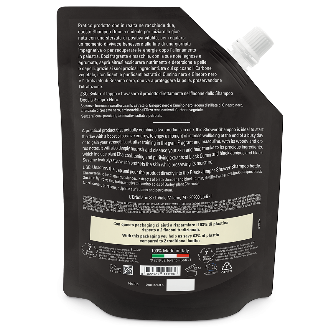 L'erbolario Ecoricarica Shampoo Doccia Energizzante Ginepro Nero Presa