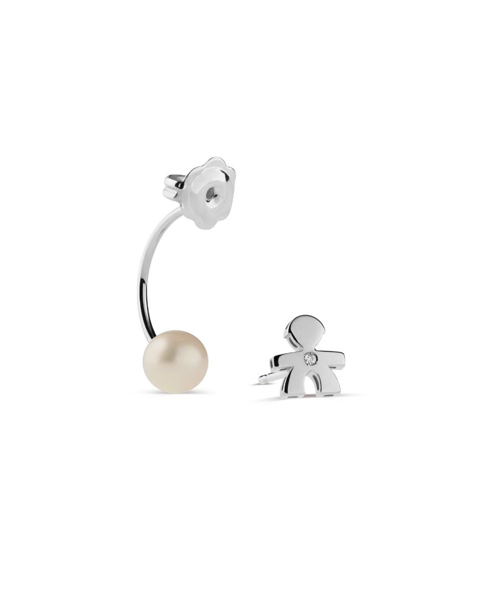 Le Bebé Mono Orecchino Le Perle con sagoma bimbo in oro bianco e diamante Moda