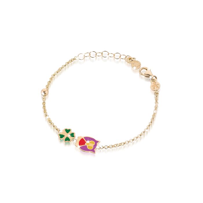 Le Bebé Bracciale Fortuna con civetta e quadrifoglio in oro giallo Novità