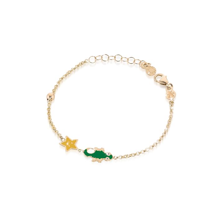 Le Bebé Bracciale Fortuna con geco e stellina in oro giallo Presa