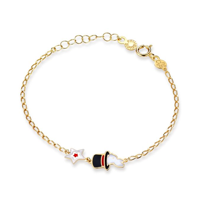 Le Bebé Bracciale Circo con coniglietto e stellina in oro giallo