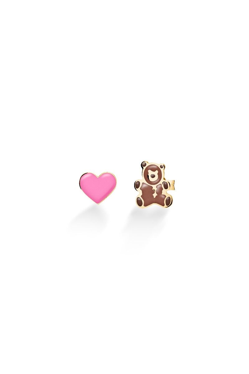 Le Bebé Orecchini Toys con cuore e orsetto in oro giallo Nuova
