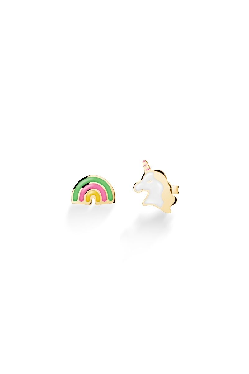 Le Bebé Orecchini Toys con unicorno e arcobaleno in oro giallo 2025