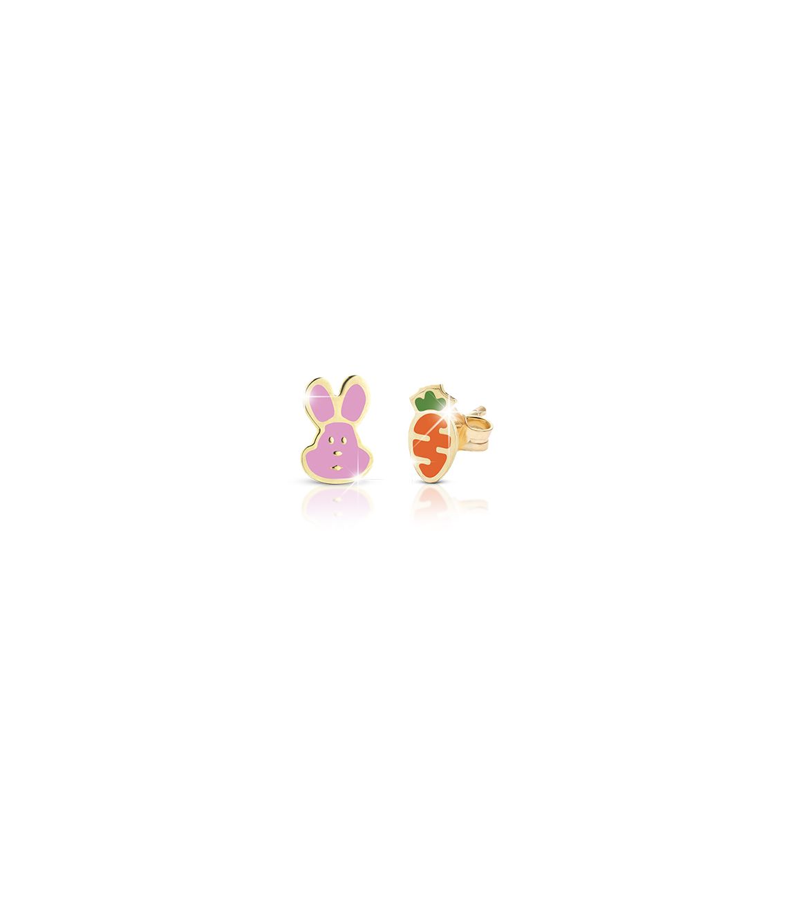 Le Bebé Orecchini Fortuna con coniglietto e carota in oro giallo Only for today