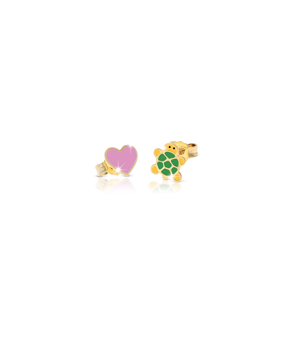 Le Bebé Orecchini Fortuna con tartaruga e cuore in oro giallo Vendita