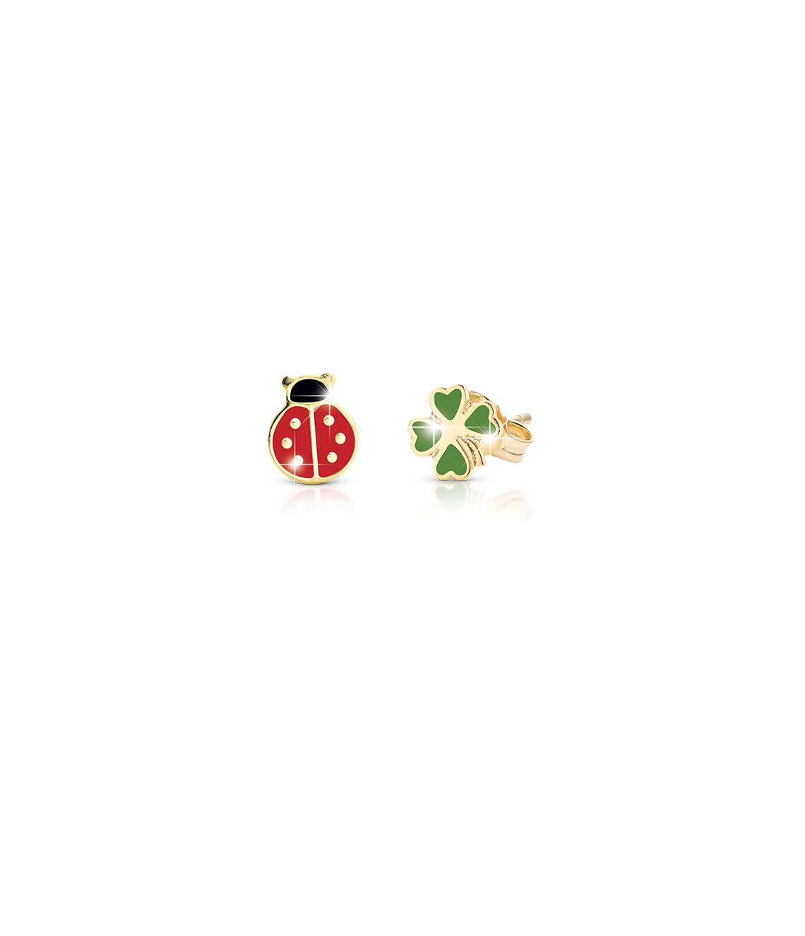 Le Bebé Orecchini Fortuna con coccinella o e quadrifoglio in oro giallo Promozione