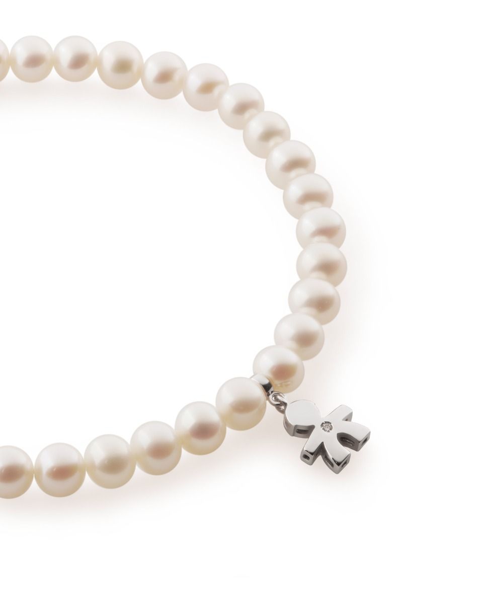 Le Bebé Bracciale Le Perle con sagoma bimbo in oro bianco e diamante Sottocosto