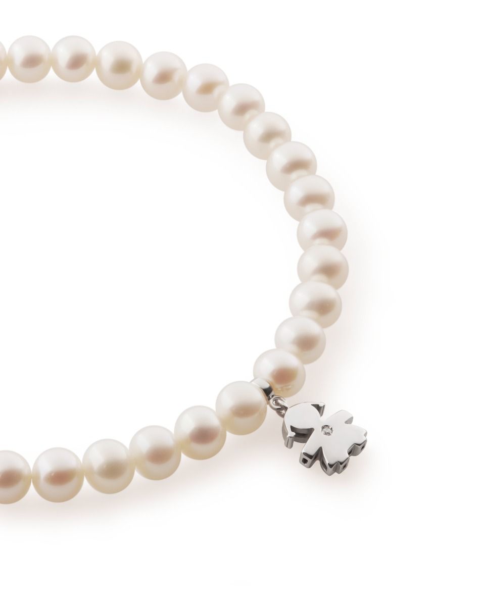 Le Bebé Bracciale Le Perle con sagoma bimba in oro bianco e diamante Novità
