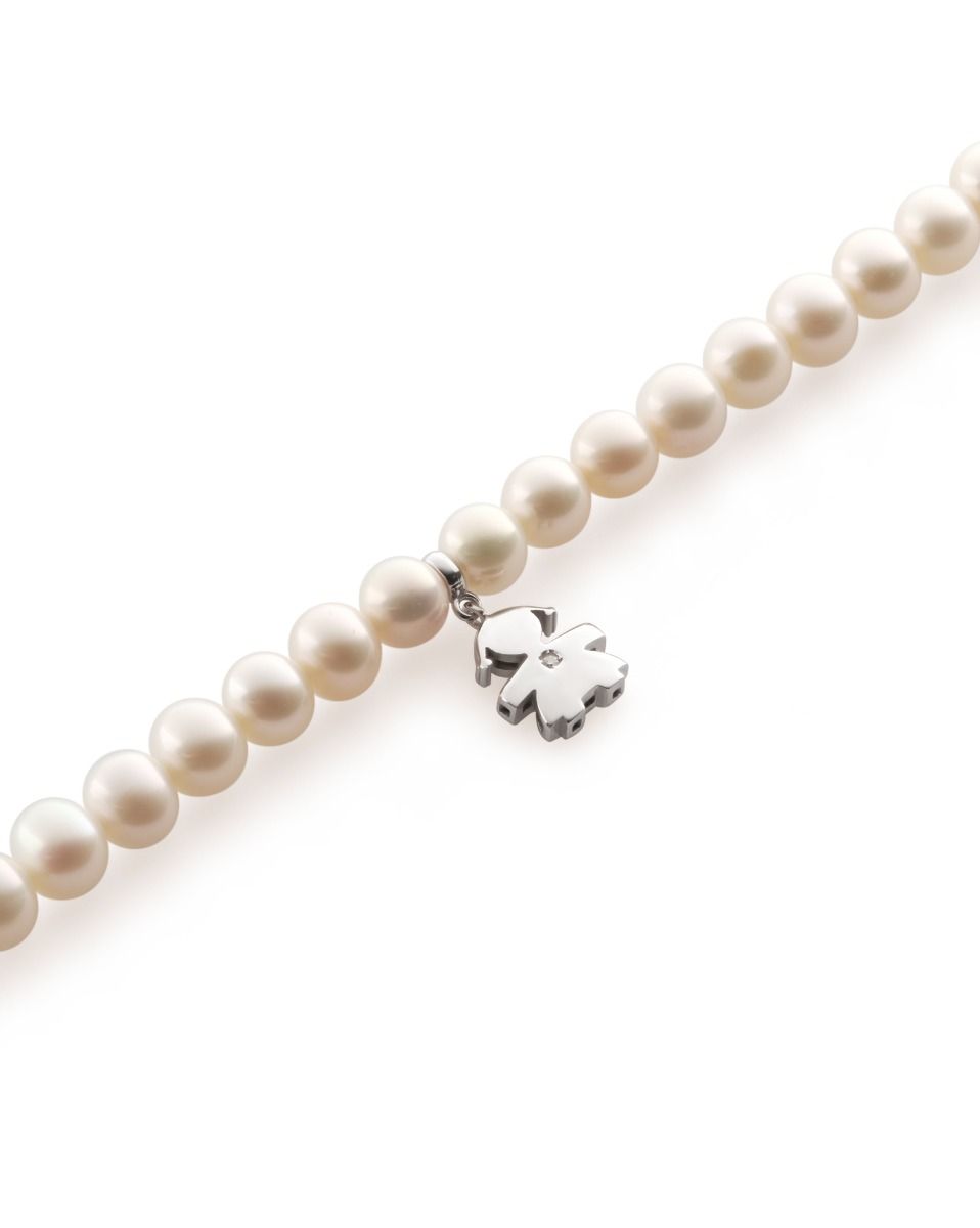 Le Bebé Collana Le Perle con sagoma bimba in oro bianco e diamante Italy