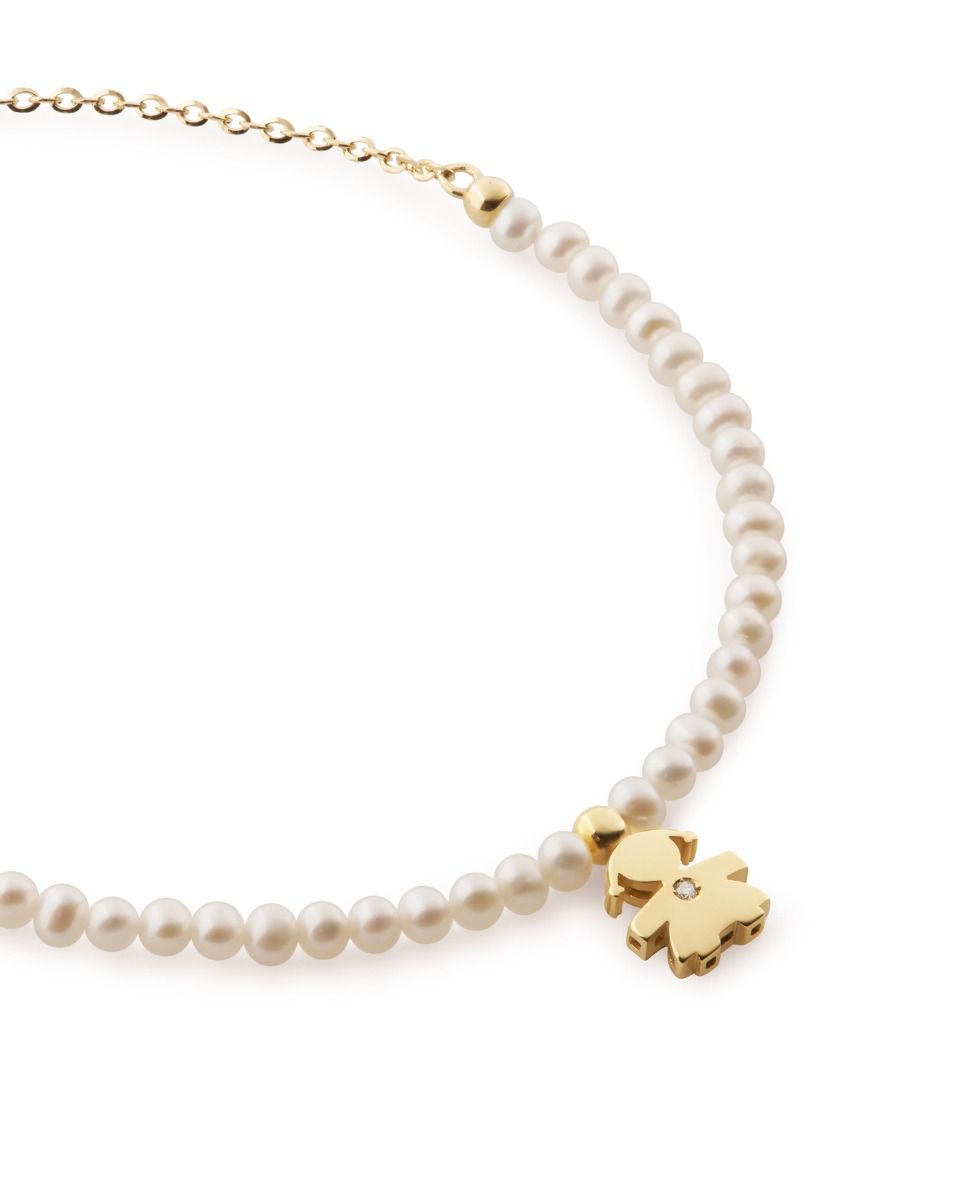 Le Bebé Bracciale Le Perle con sagoma bimba in oro giallo e diamante Nuovo