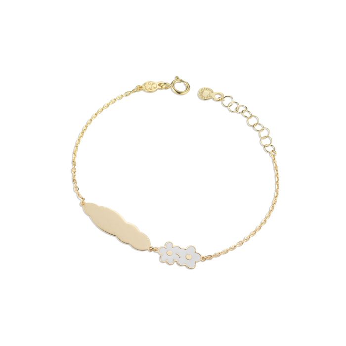 Le Bebé Bracciale Toys con fiori e targhetta nuvola in oro giallo