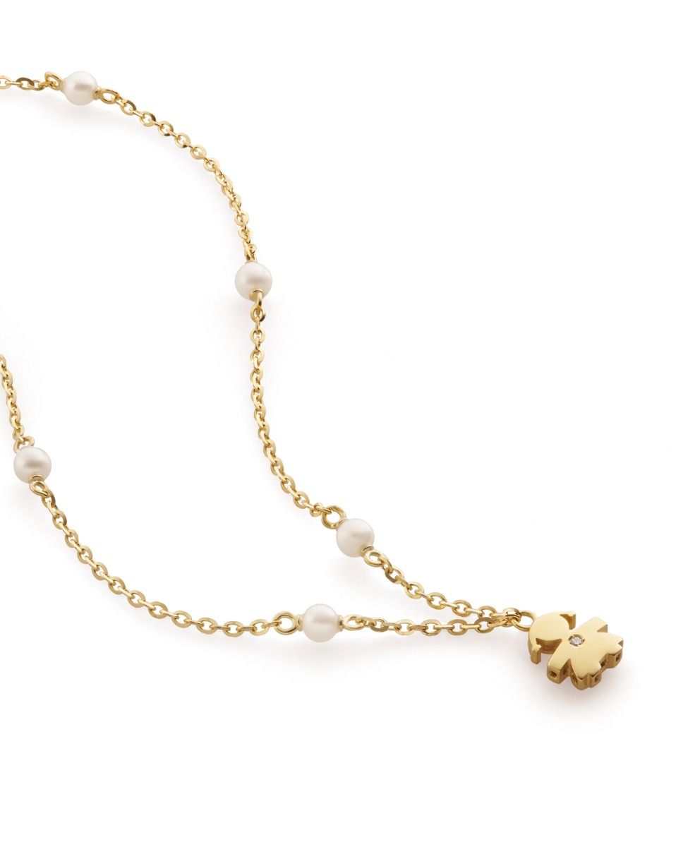 Le Bebé Collana Le Perle con sagoma bimba in oro giallo e diamante Negozi Online