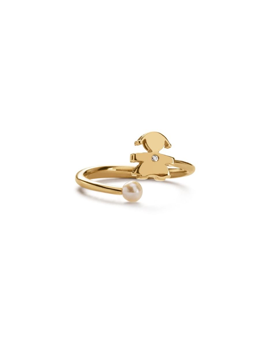 Le Bebé Anello Le Perle con sagoma bimba, perla in oro giallo e diamante Latest fashion
