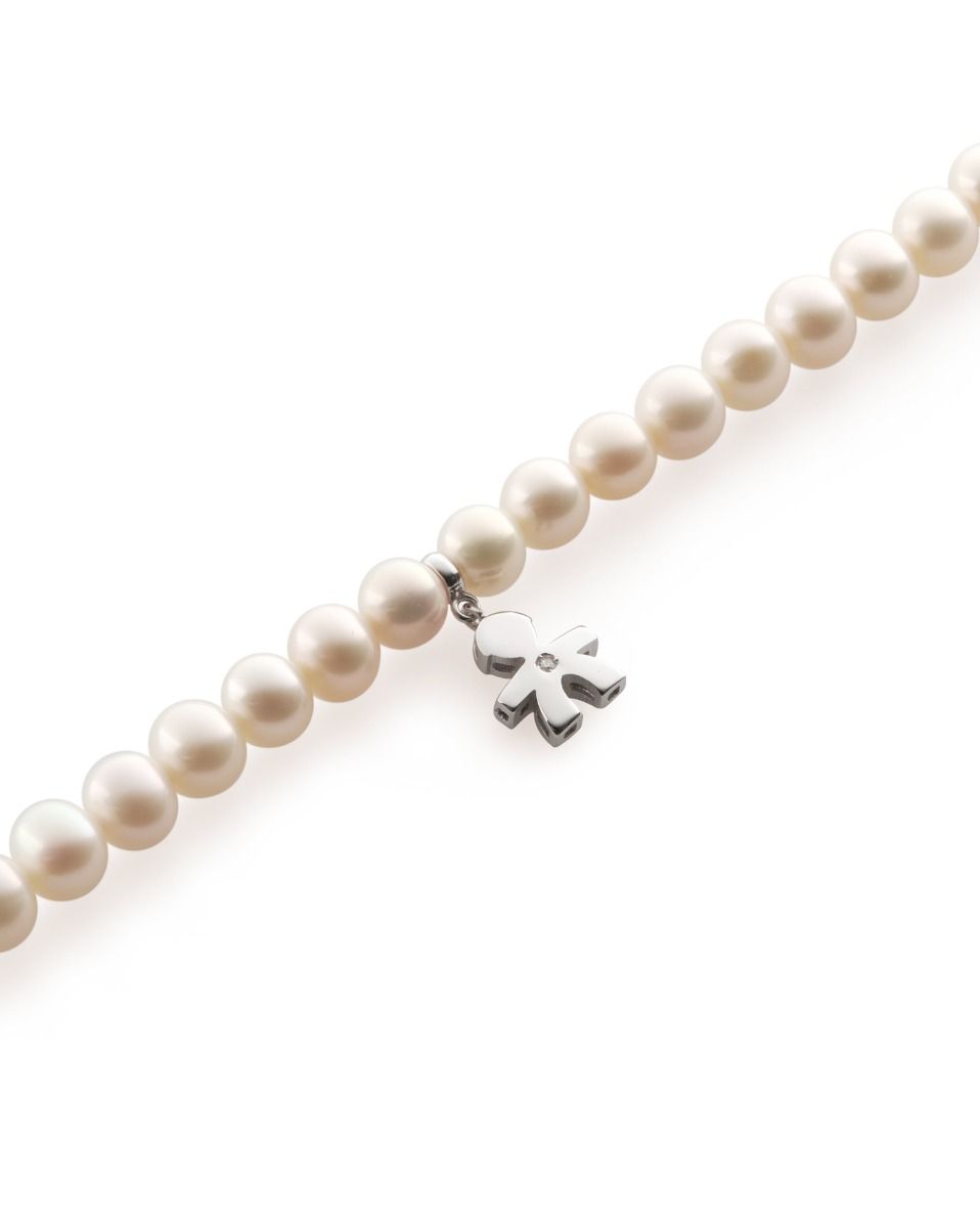 Le Bebé Collana Le Perle con sagoma bimbo in oro bianco e diamante Consegna Veloce