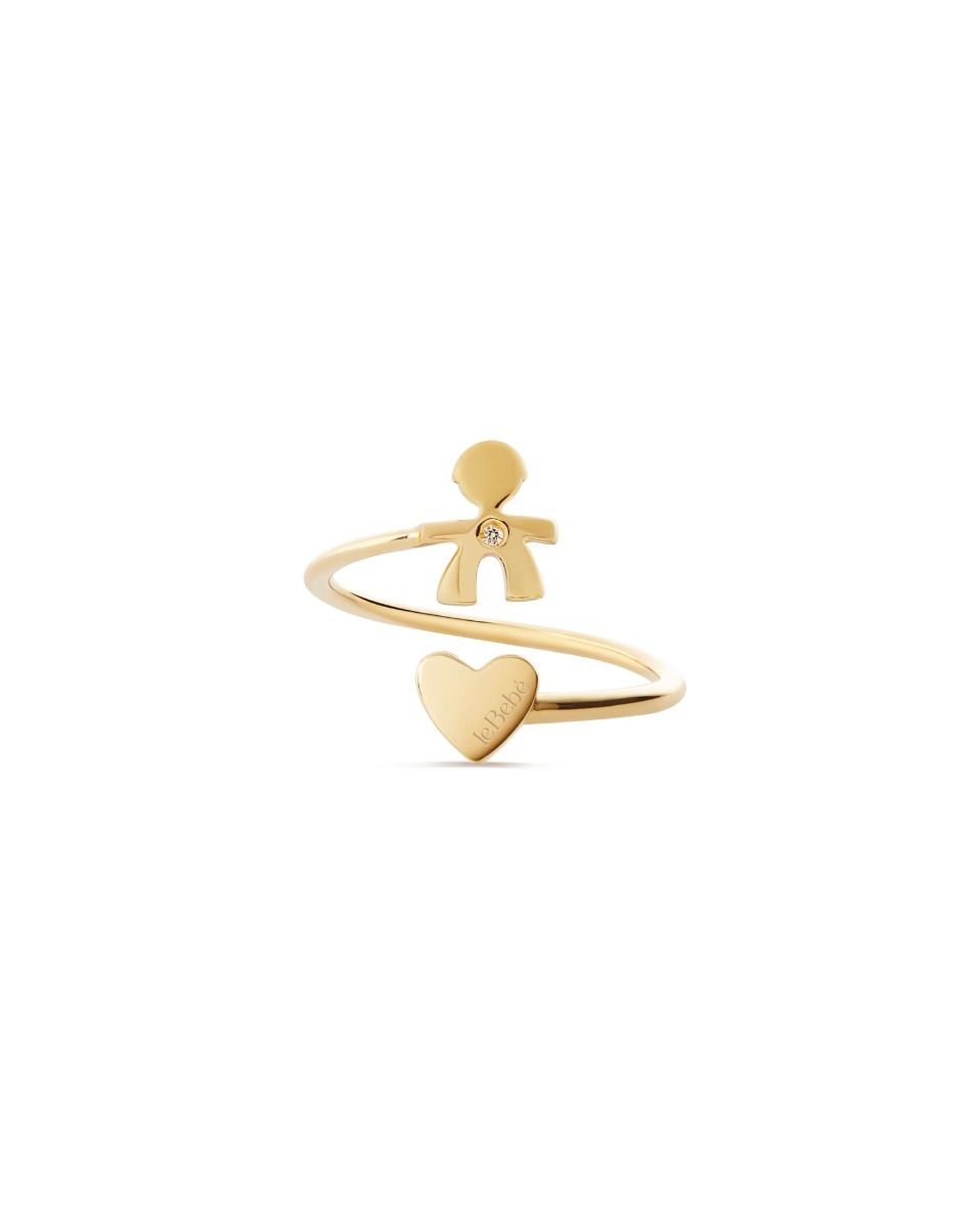 Le Bebé Anello Contrarié Les Petits con sagoma bimbo e cuore, in oro giallo e diamante Offerte