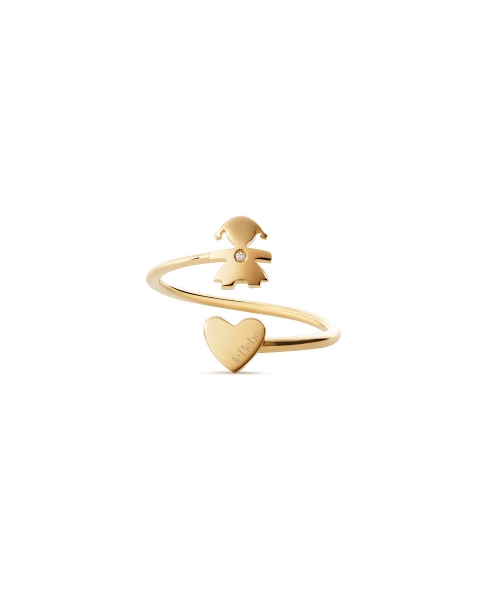 Le Bebé Anello Contrarié Les Petits con sagoma bimba e cuore, in oro giallo e diamante Spedizione Gratuita