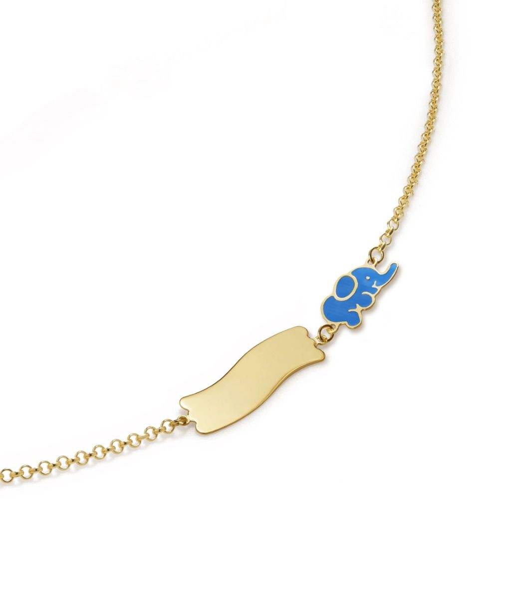 Le Bebé Bracciale Fortuna con elefantino e targhetta in oro giallo Presa