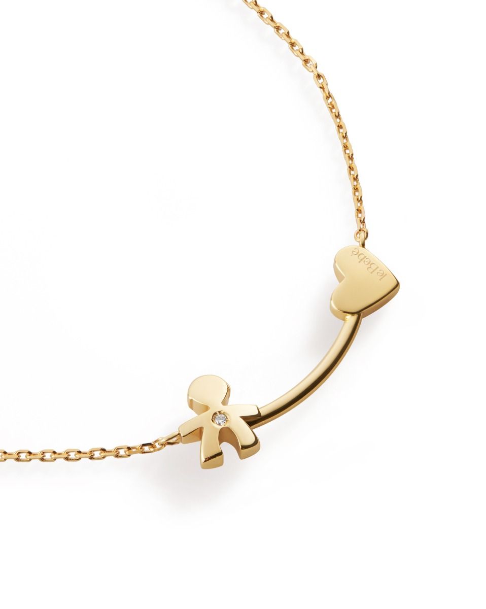 Le Bebé Collana Les Petits con sagoma bimbo e cuore, in oro giallo e diamante Offerta