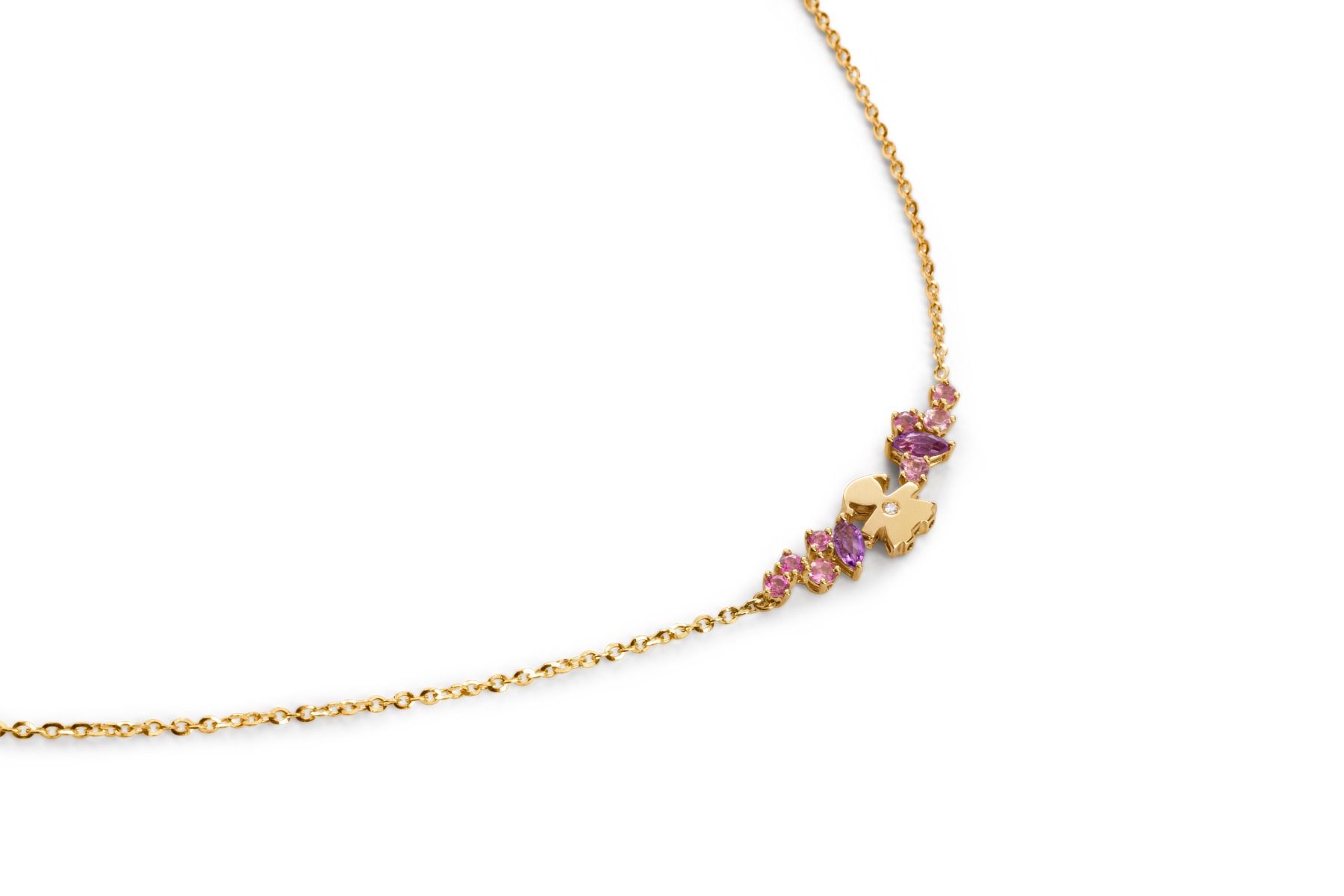 Le Bebé Collana Les Bonbons con sagoma bimba, in oro giallo con ametiste, tormaline e diamante Hotsell