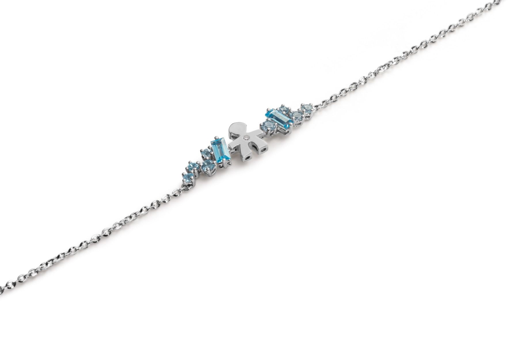 Le Bebé Bracciale Les Bonbons con sagoma bimbo, in oro bianco con topazi, acquamarine e diamante Italia