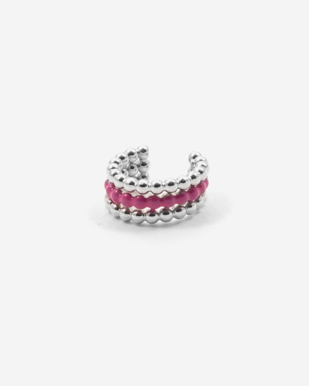 Nove25 EAR CUFF ORECCHINO SENZA BUCO PALLINE TRE GIRI SMALTO FUCSIA Promozione