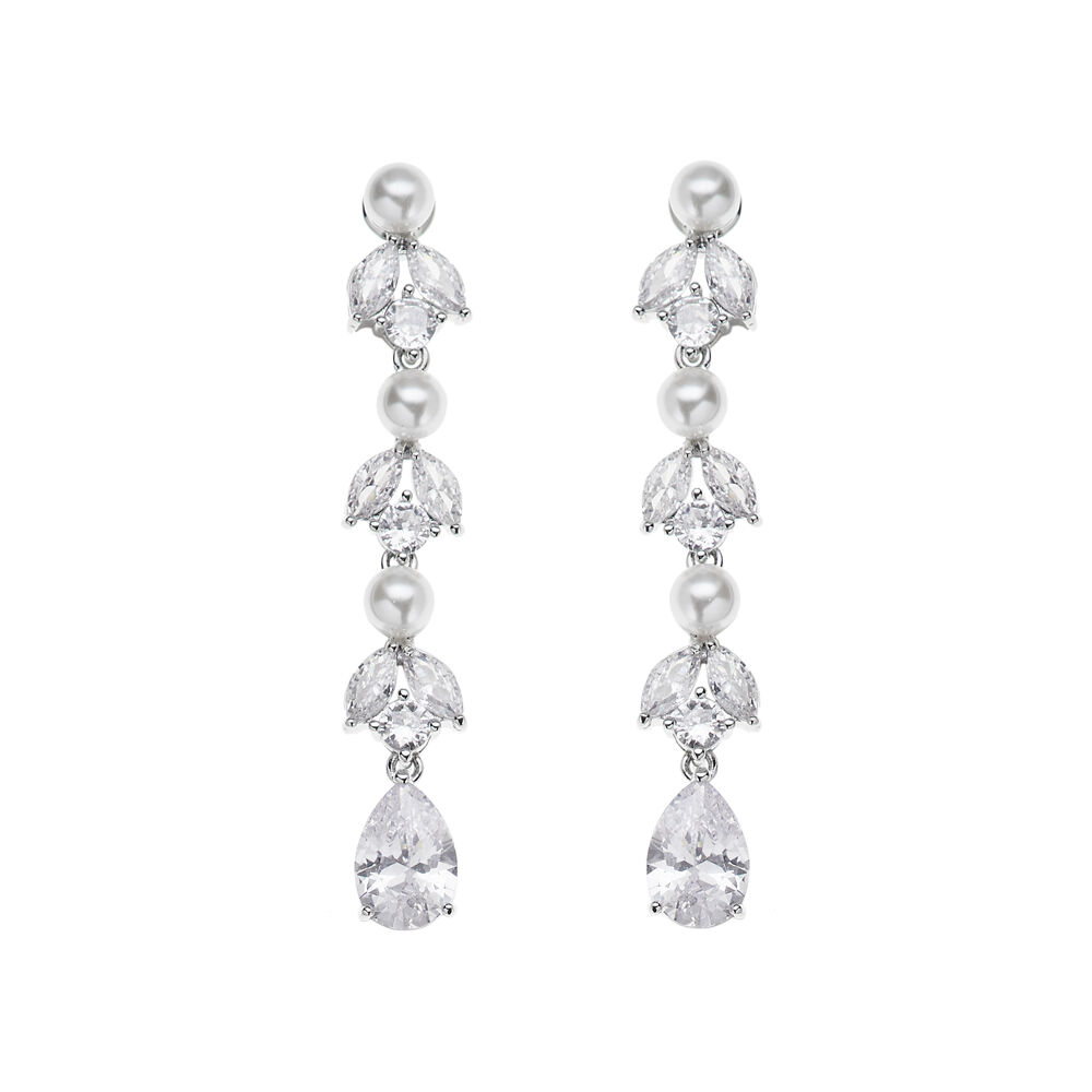 Ottaviani Orecchini rodiati con cubic zirconia e perle