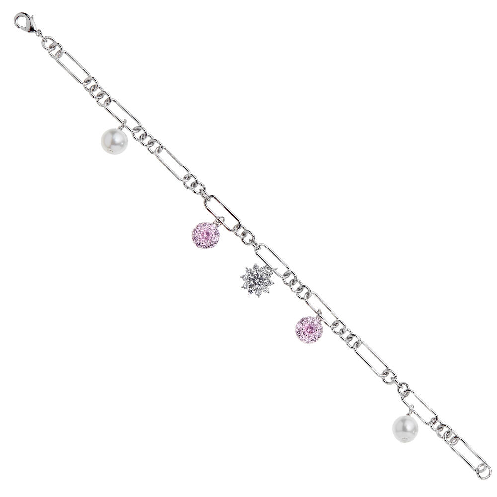 Ottaviani Bracciale rodiato con cubic zirconia e perle Moda