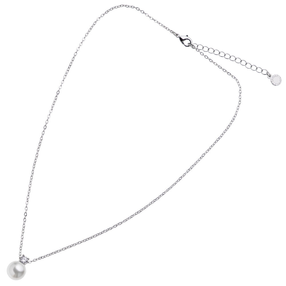 Ottaviani Collana rodiata con cubic zirconia e perla In Linea