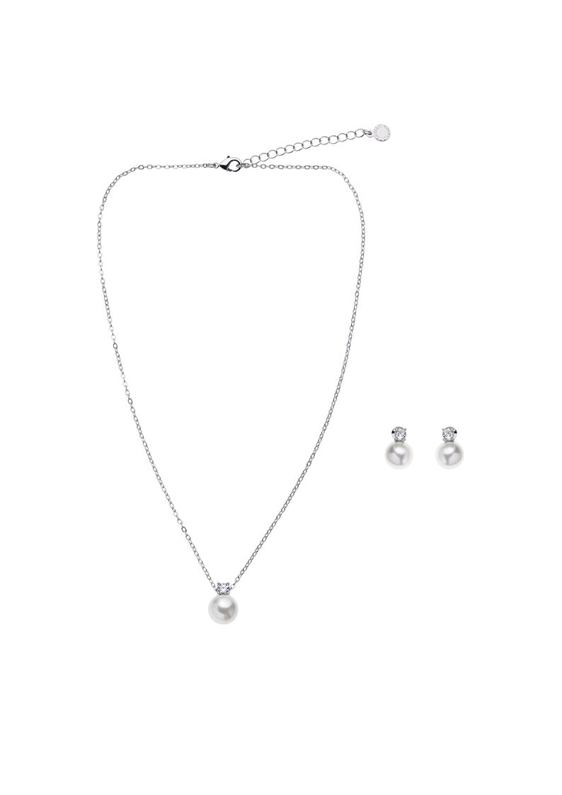 Ottaviani Collana rodiata con cubic zirconia e perla In Linea