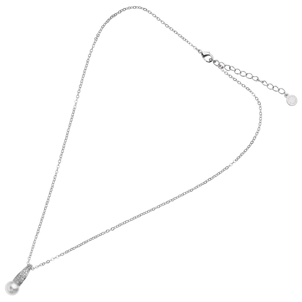 Ottaviani Collana rodiata con cubic zirconia e perla Nuovo
