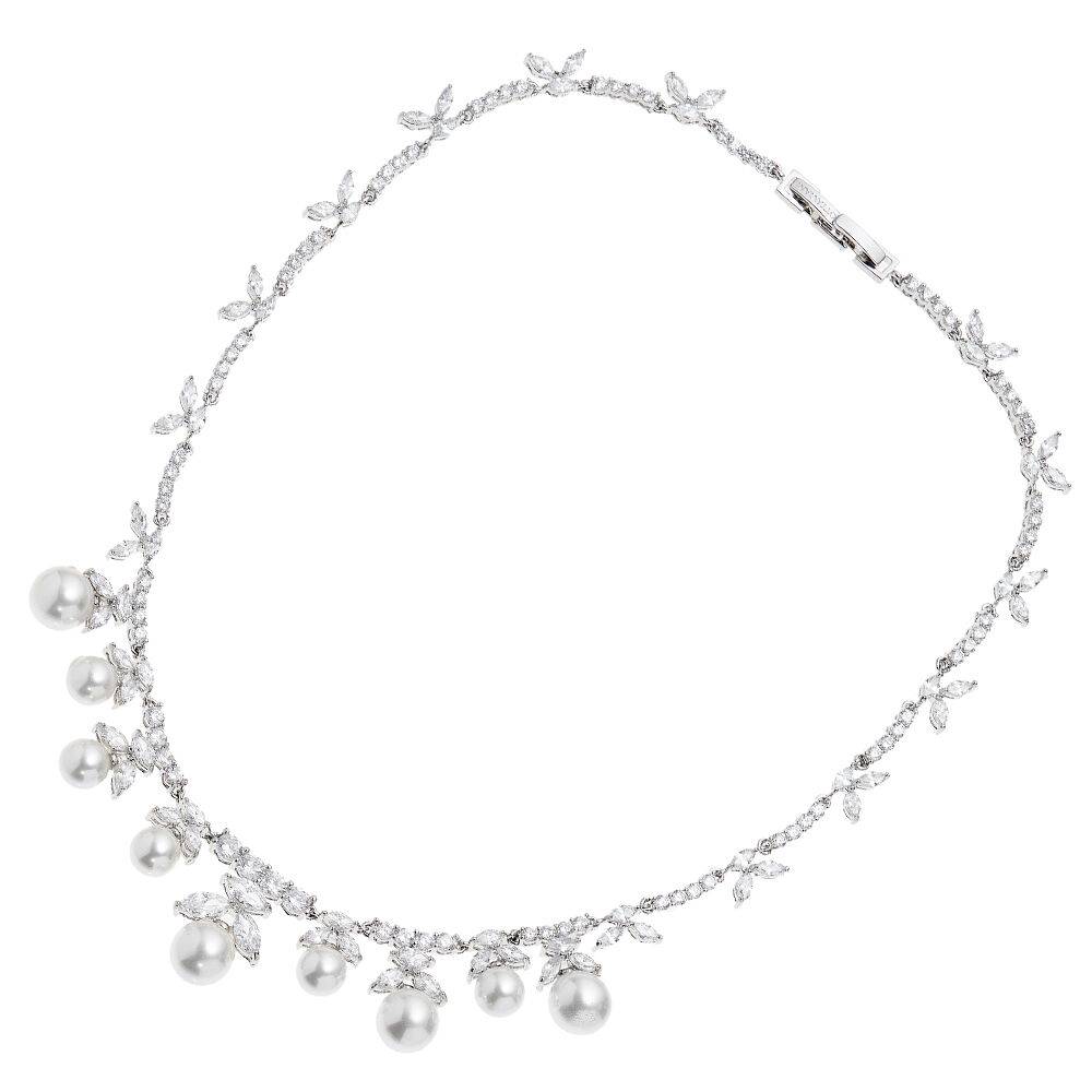 Ottaviani Collana rodiata con cubic zirconia e perle Qualità Garantita