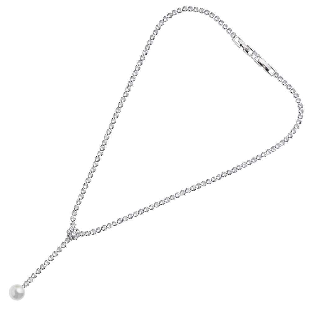 Ottaviani Collana rodiata con cubic zirconia e perla Convenienza