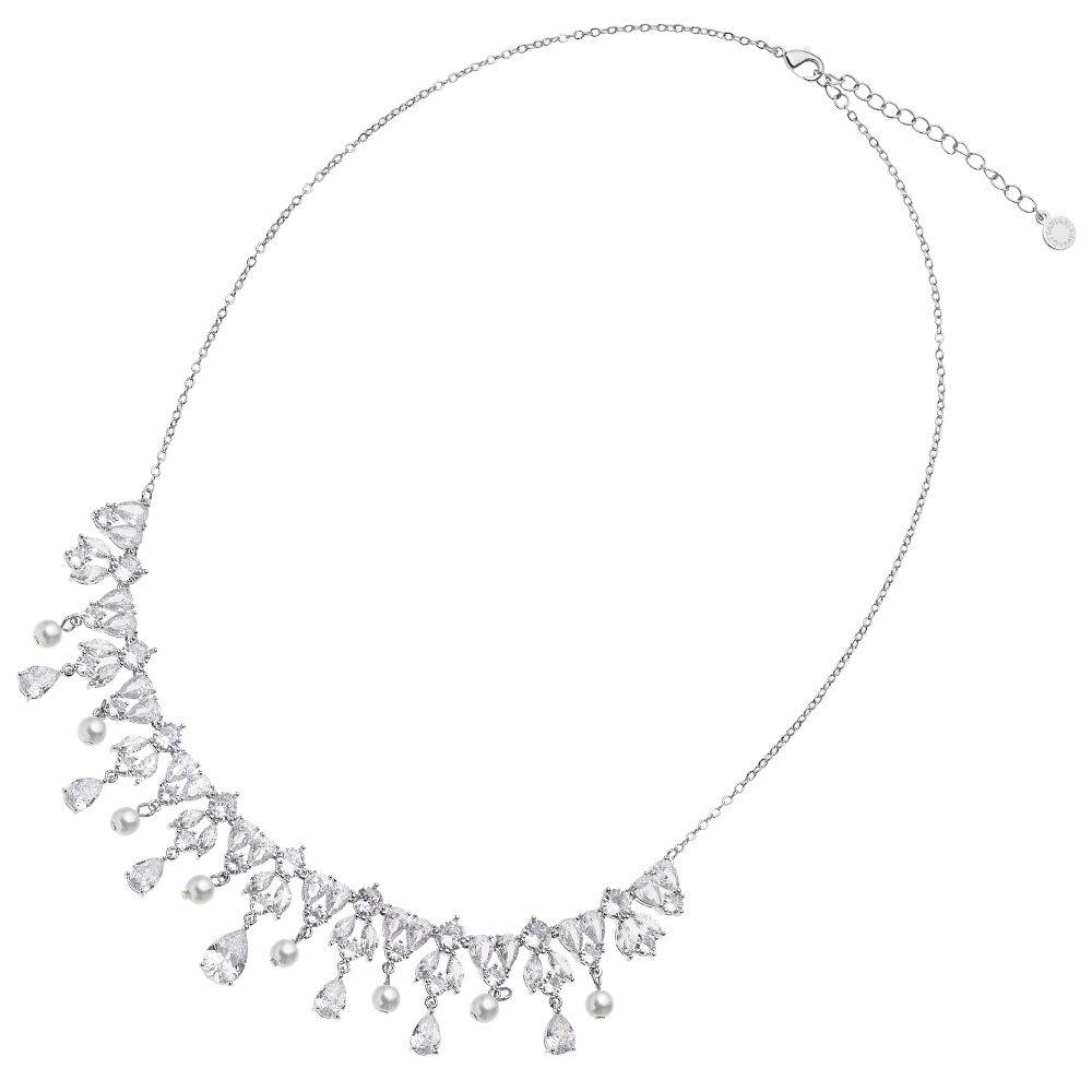 Ottaviani Collana rodiata con cubic zirconia e perla In Vendita