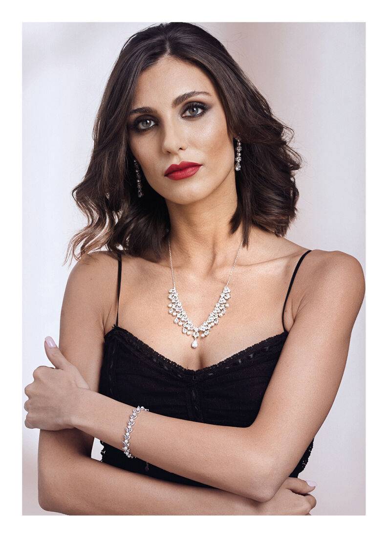 Ottaviani Collana rodiata con cubic zirconia e perla In Vendita