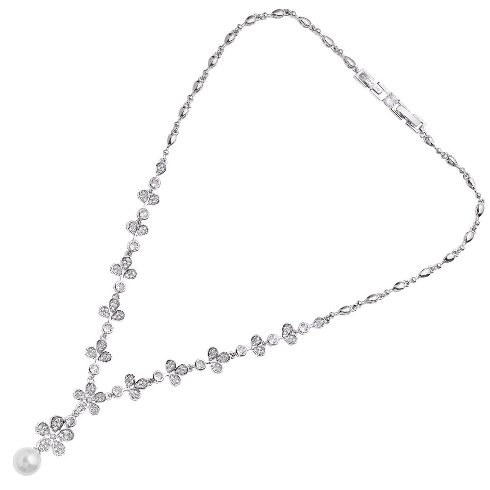 Ottaviani Collana rodiata con cubic zirconia e perla Saldi