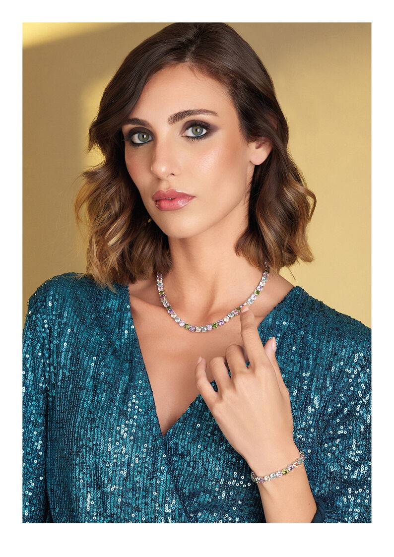 Ottaviani Collana rodiata con cubic zirconia colorata Promozione Limitata