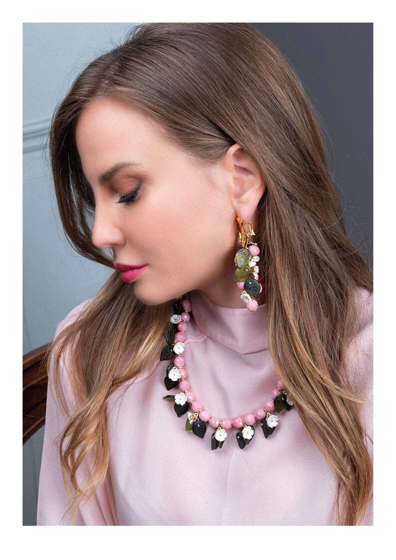 Ottaviani Collana con perline di vetro fiori in resina Nuovo