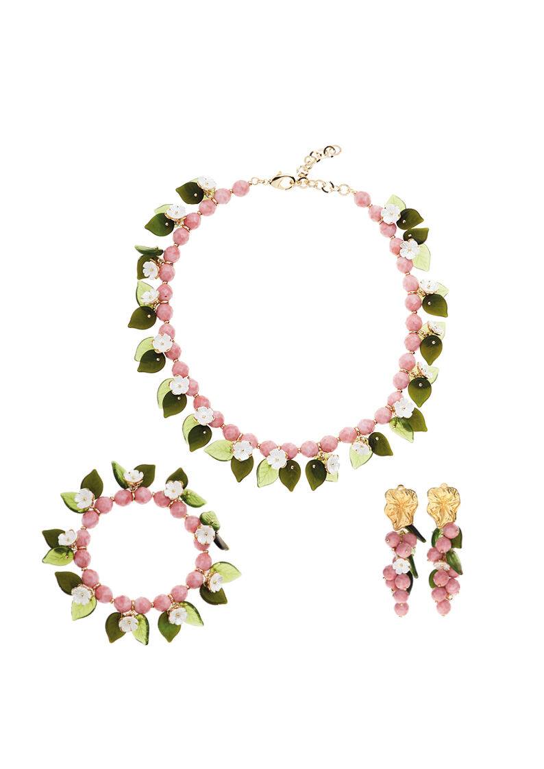 Ottaviani Collana con perline di vetro fiori in resina Nuovo
