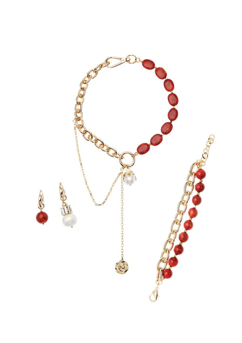 Ottaviani Orecchini con resina corallo,perla bij e crist Shopping Online