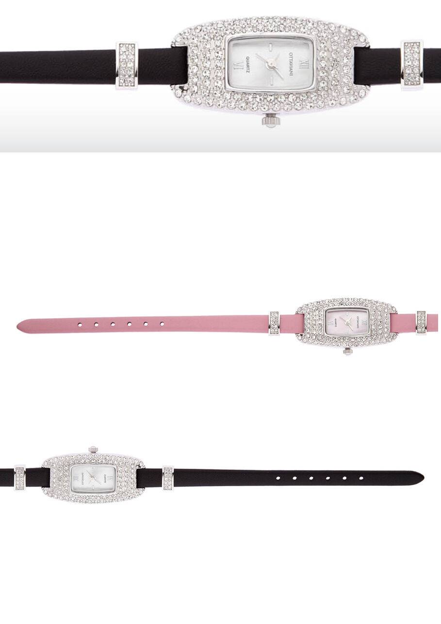 Ottaviani Quarzo metallo con strass e pelle rosa Offerte stagionali