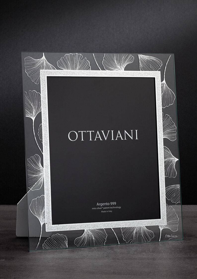 Ottaviani Portafoto in cristallo "soffio" con foglia arg Grande vendita