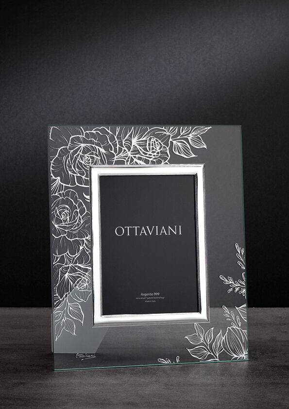 Ottaviani Portafoto cristallo "rose" c/c e foglia argento Fornitura limitata