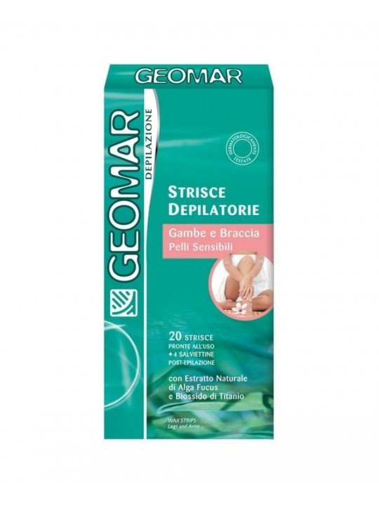 Geomar Strisce Depilatorie Gambe e Braccia 20 Strisce per Pelli Sensibili