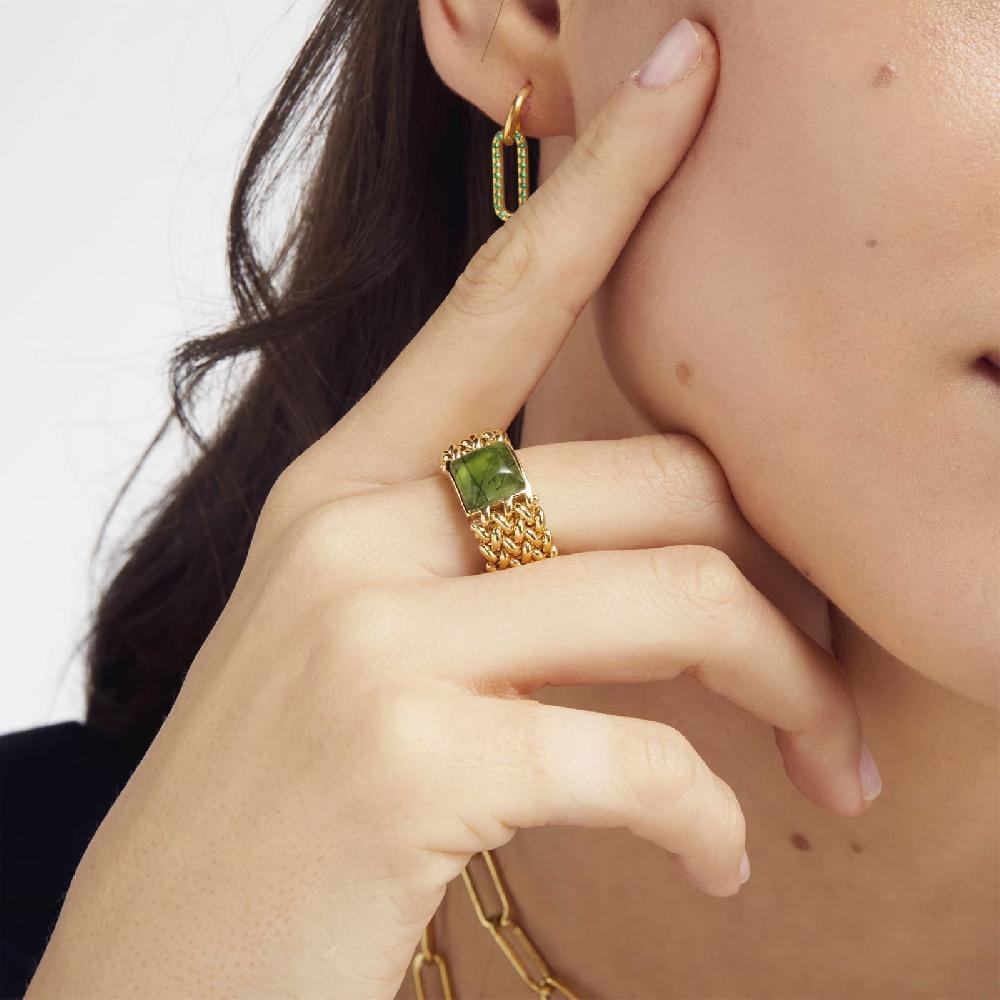 Unoaerre Anello in argento dorato con pietra Peridot Verde | UNOAERRE Gioielli Vendita Calda