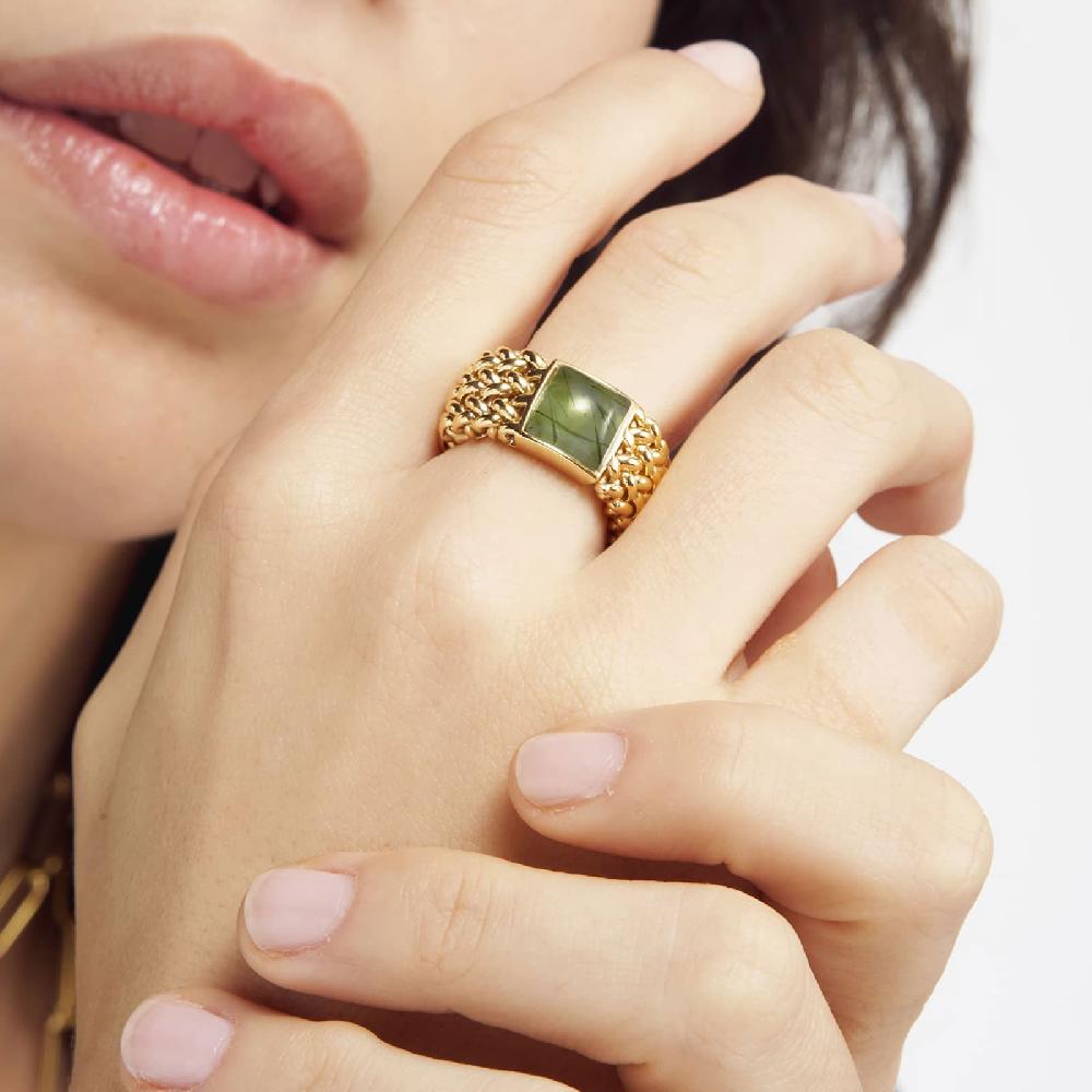 Unoaerre Anello in argento dorato con pietra Peridot Verde | UNOAERRE Gioielli Vendita Calda