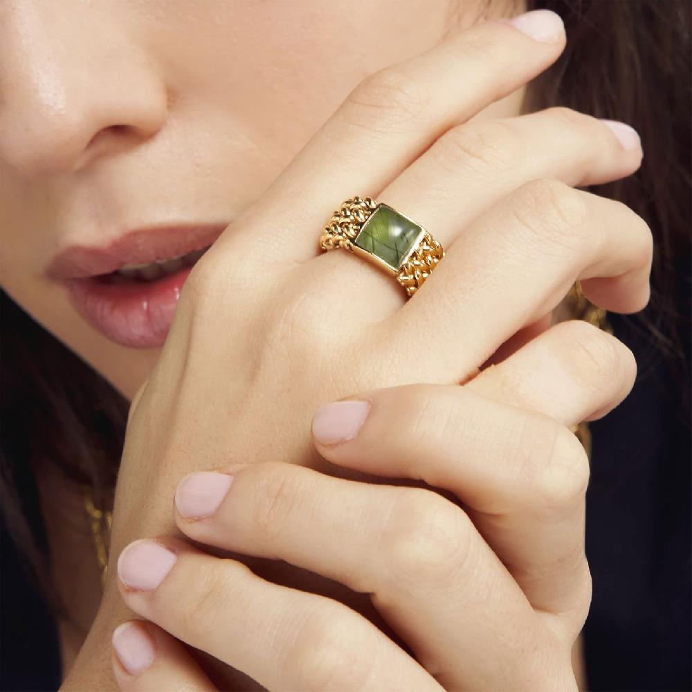 Unoaerre Anello in argento dorato con pietra Peridot Verde | UNOAERRE Gioielli Vendita Calda