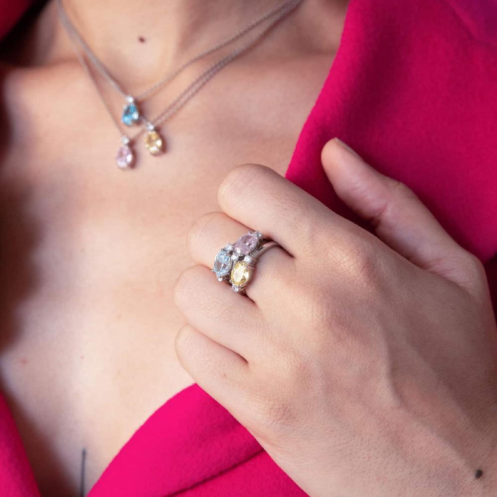 Unoaerre Anello solitario in argento con cubic zirconia rosa | UNOAERRE Gioielli 2025