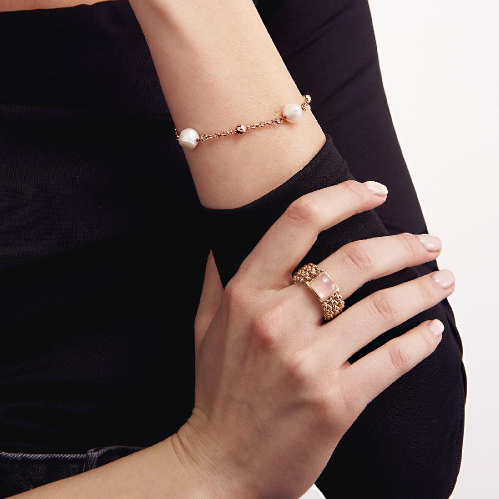 Unoaerre Anello in argento dorato rosa con quarzo rosa | UNOAERRE Gioielli In Linea