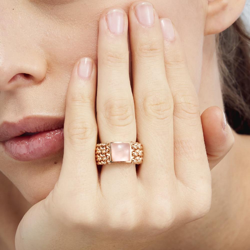 Unoaerre Anello in argento dorato rosa con quarzo rosa | UNOAERRE Gioielli In Linea